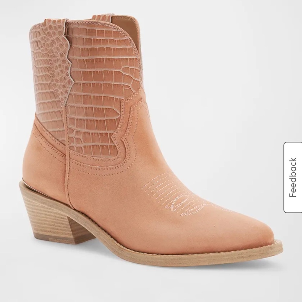 Stylish Tan Ankle Boots with Croc Detail - Picture 9 of 13